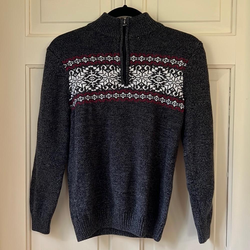 Boys grey fair isle half zip sweater